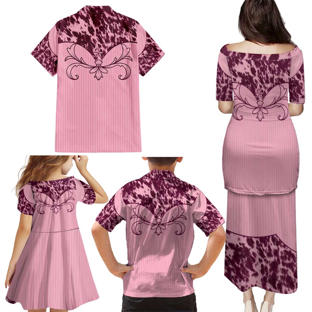 Cowboys Wild West Family Matching Puletasi and Hawaiian Shirt Pink Cow Prints - Wonder Print Shop