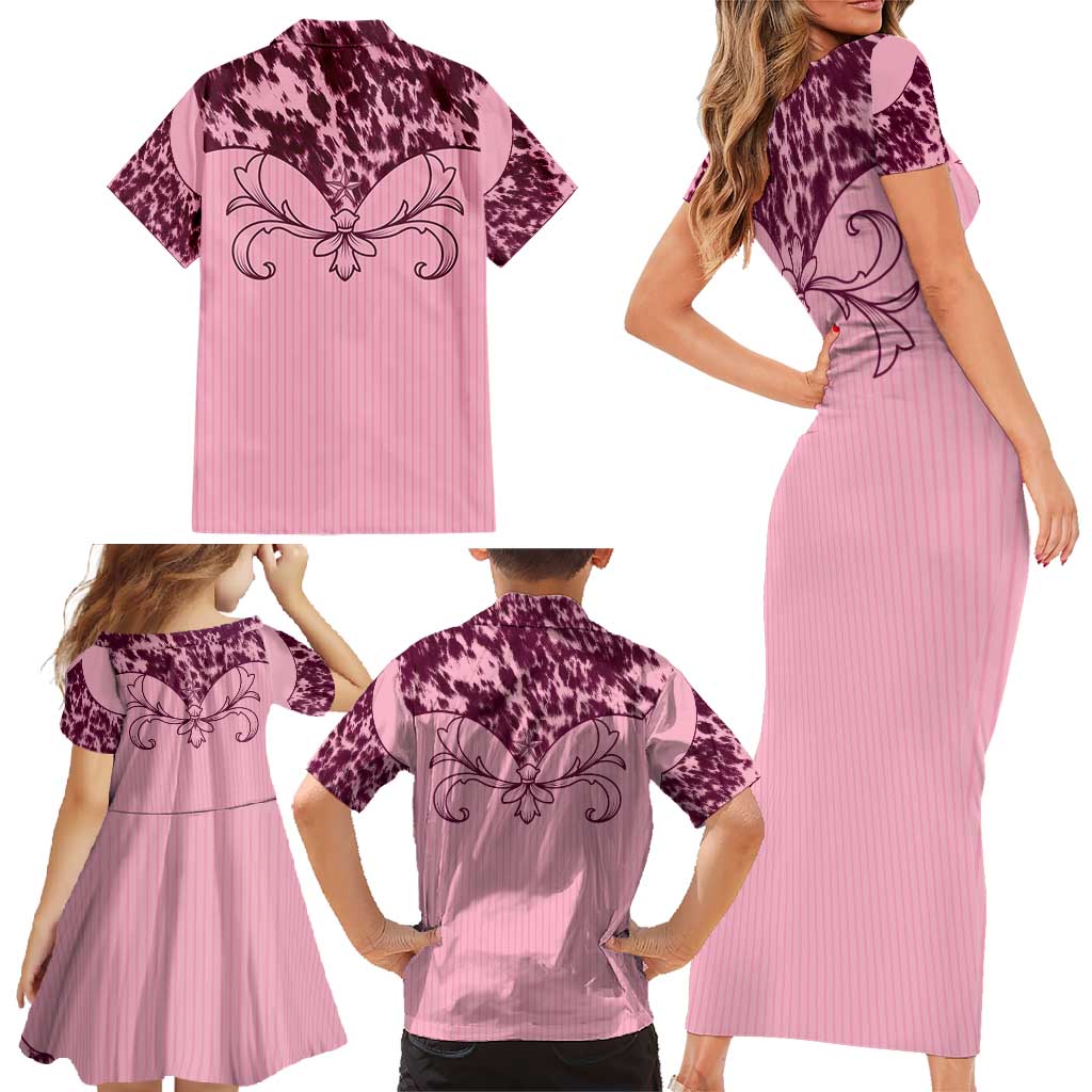 Cowboys Wild West Family Matching Short Sleeve Bodycon Dress and Hawaiian Shirt Pink Cow Prints - Wonder Print Shop
