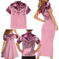 Cowboys Wild West Family Matching Short Sleeve Bodycon Dress and Hawaiian Shirt Pink Cow Prints - Wonder Print Shop