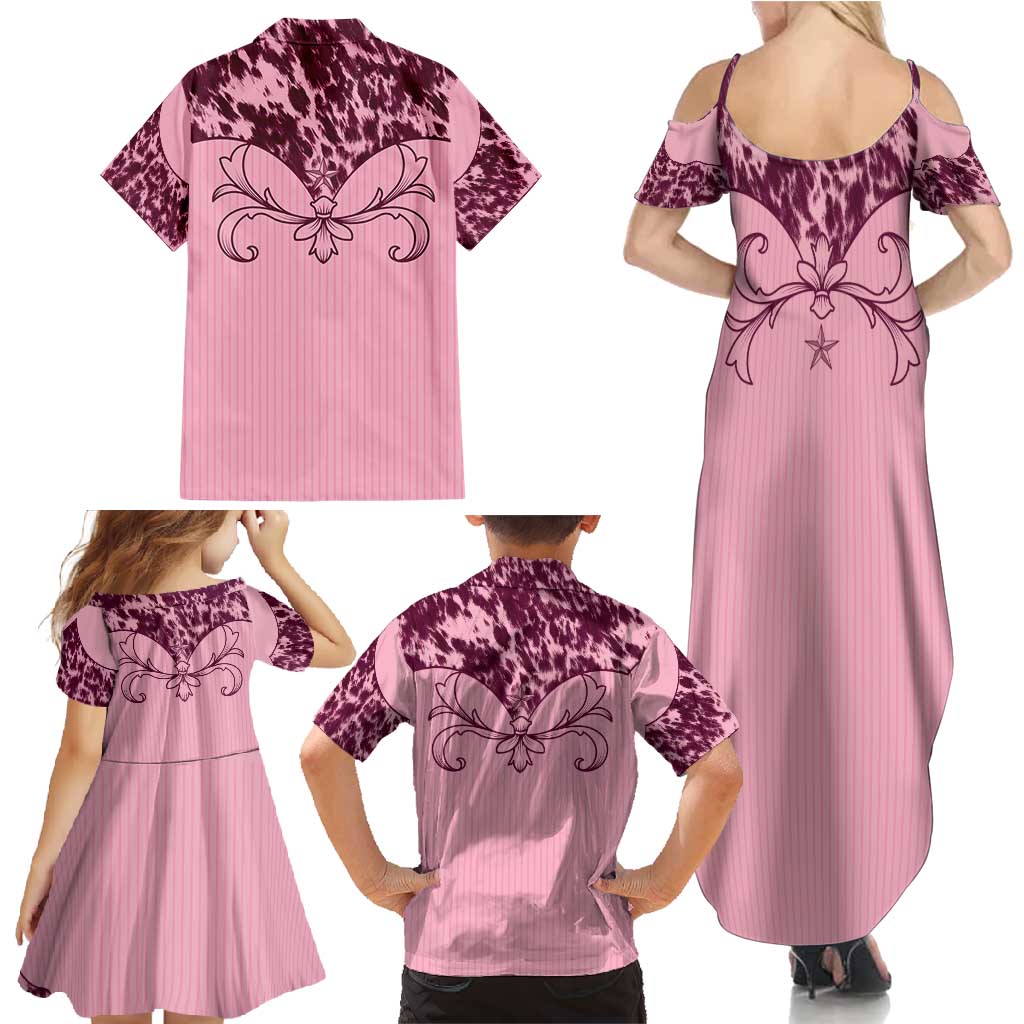 Cowboys Wild West Family Matching Summer Maxi Dress and Hawaiian Shirt Pink Cow Prints - Wonder Print Shop