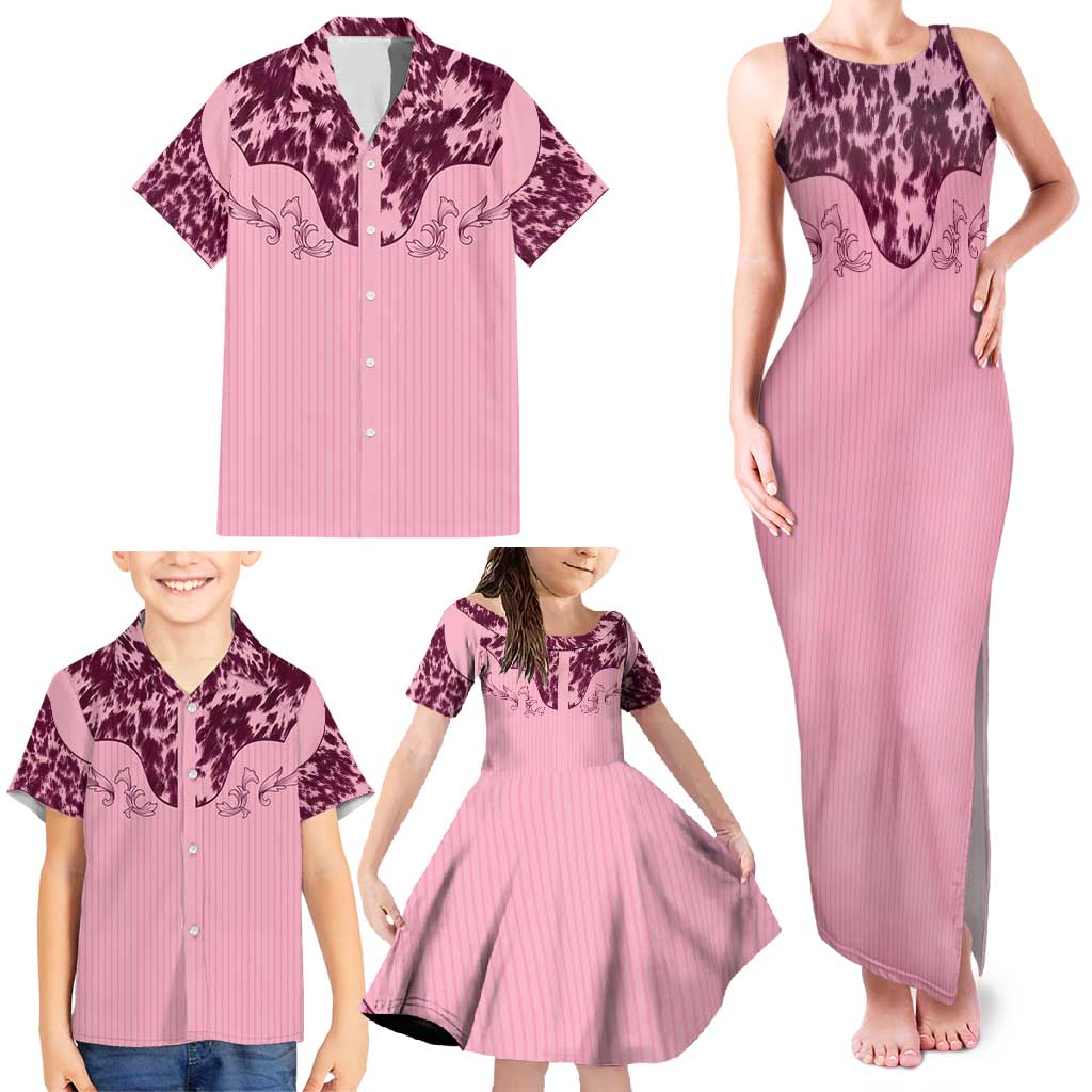 Cowboys Wild West Family Matching Tank Maxi Dress and Hawaiian Shirt Pink Cow Prints - Wonder Print Shop