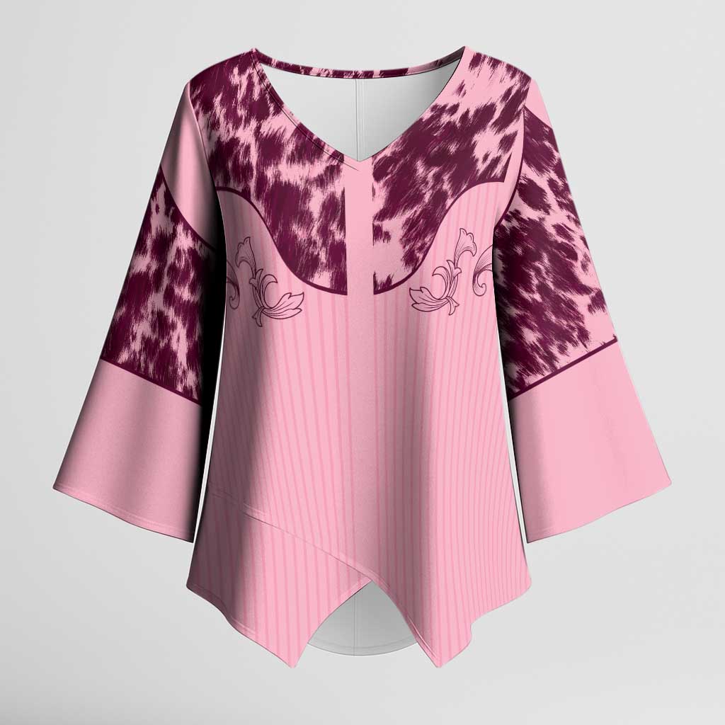 Cowboys Wild West Kimono Sleeve Blouse Pink Cow Prints - Wonder Print Shop