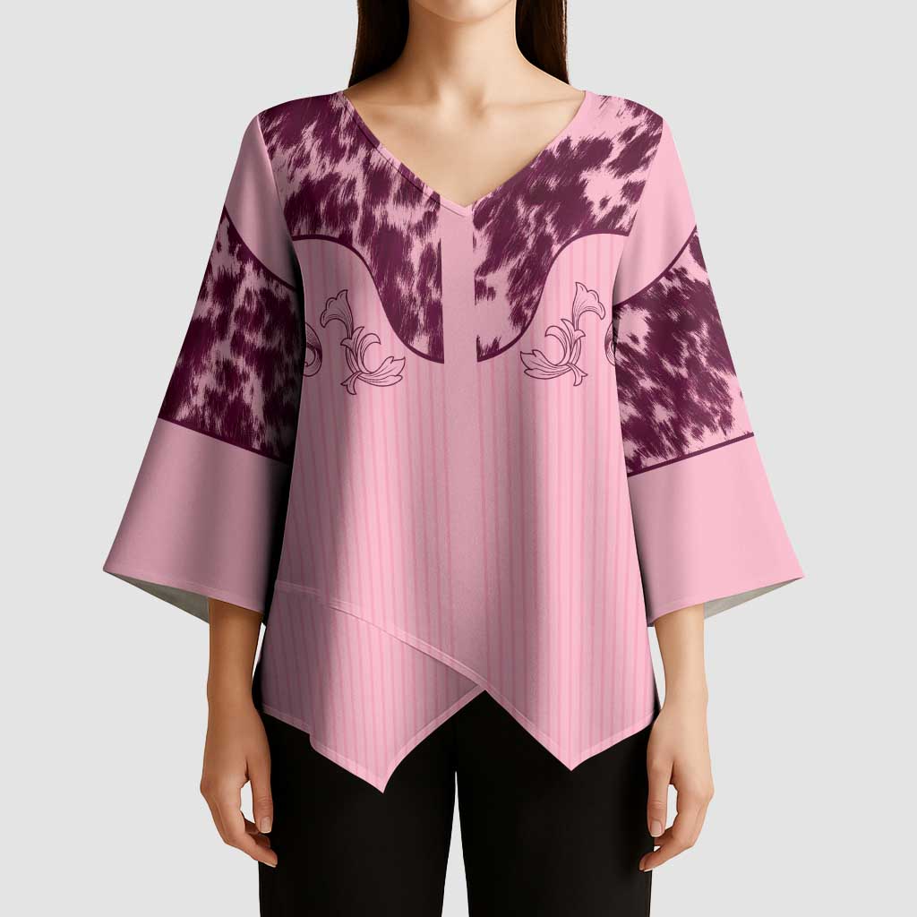 Cowboys Wild West Kimono Sleeve Blouse Pink Cow Prints - Wonder Print Shop