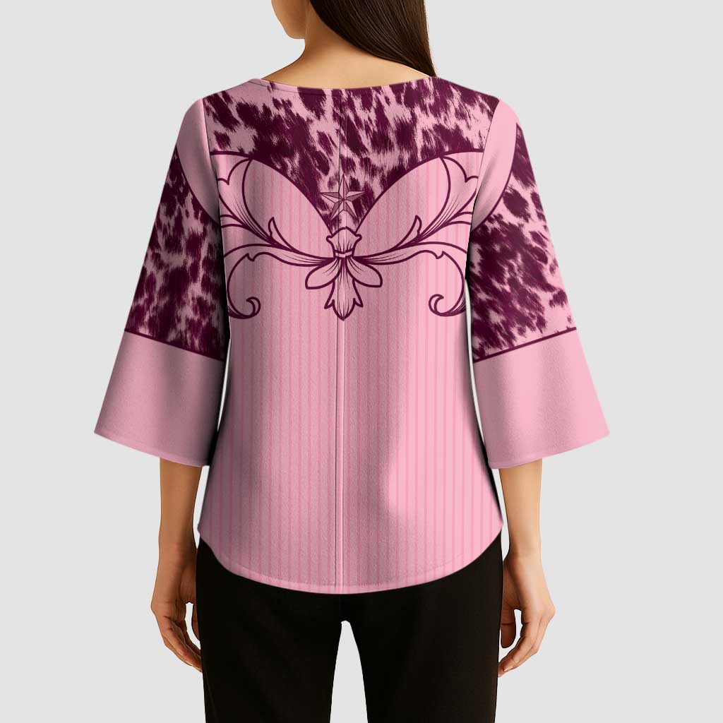 Cowboys Wild West Kimono Sleeve Blouse Pink Cow Prints - Wonder Print Shop