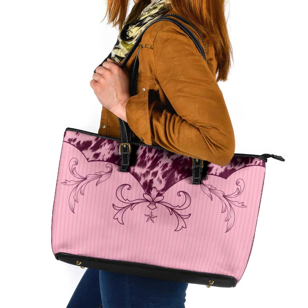 Cowboys Wild West Leather Tote Bag Pink Cow Prints - Wonder Print Shop