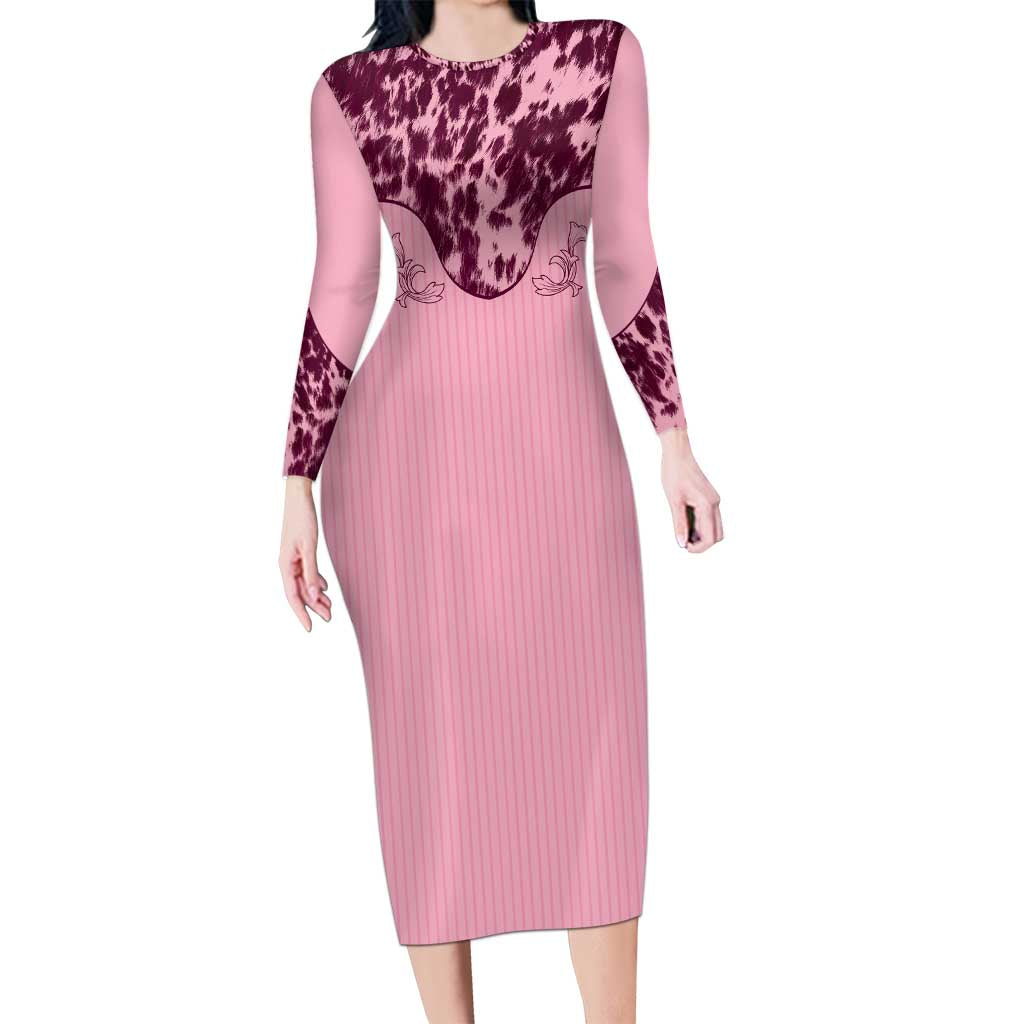 Cowboys Wild West Long Sleeve Bodycon Dress Pink Cow Prints - Wonder Print Shop
