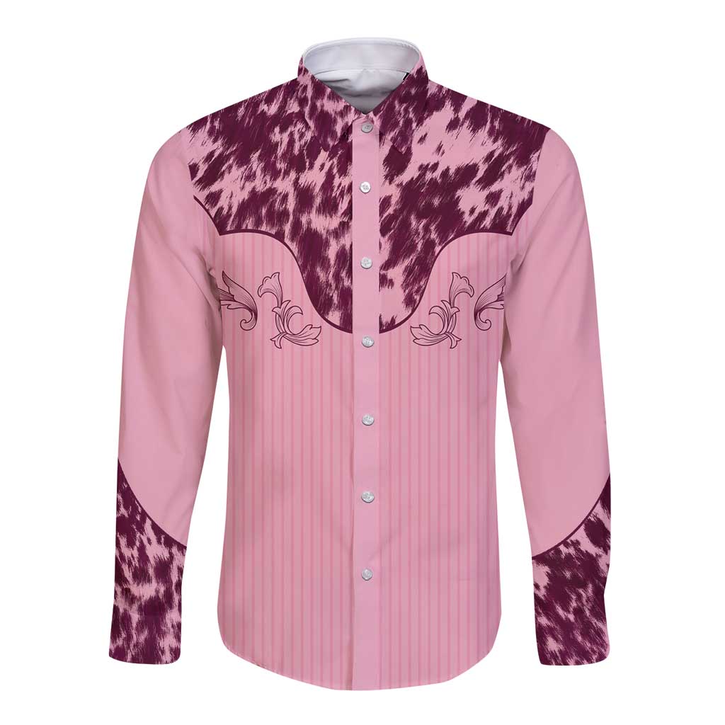 Cowboys Wild West Long Sleeve Button Shirt Pink Cow Prints - Wonder Print Shop