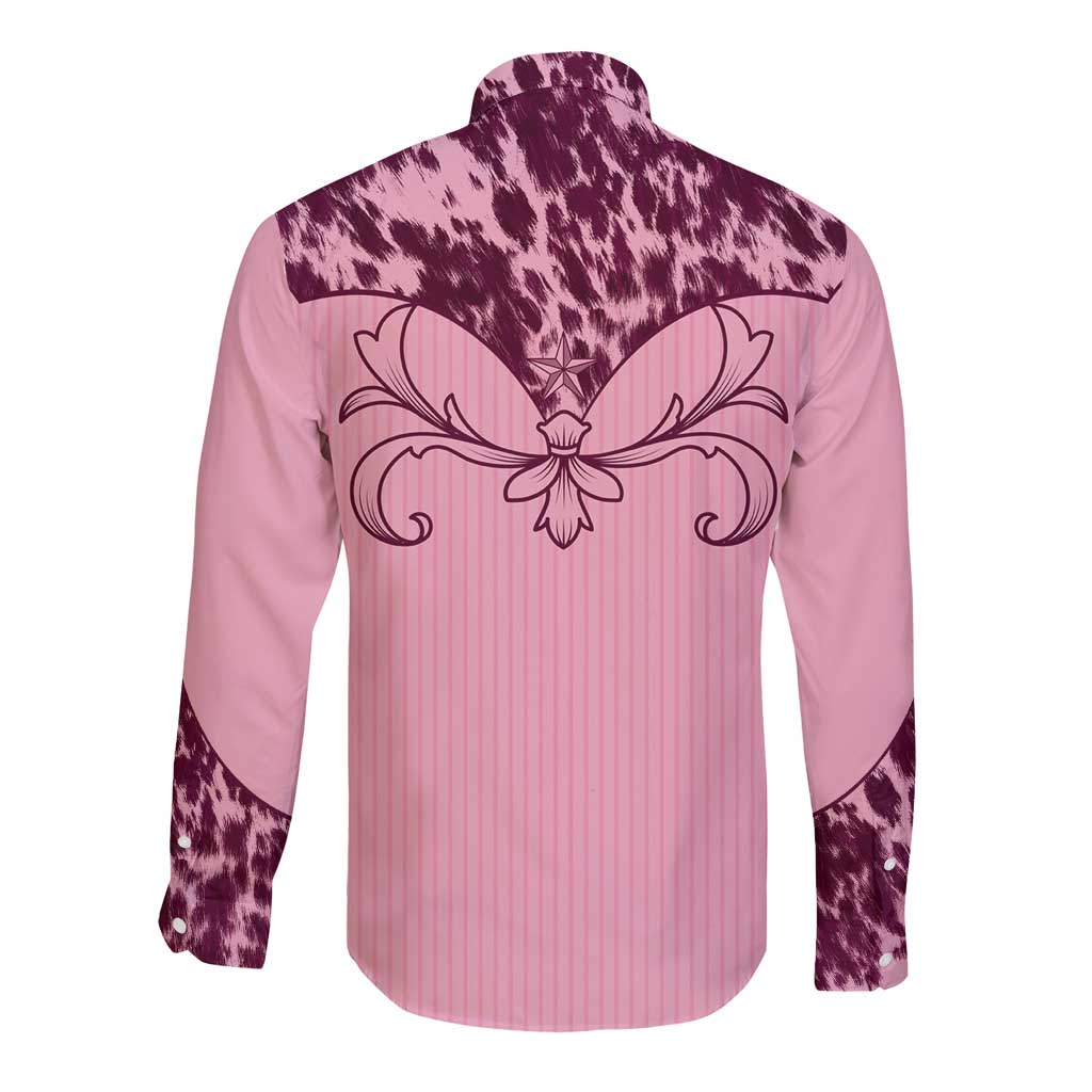Cowboys Wild West Long Sleeve Button Shirt Pink Cow Prints - Wonder Print Shop