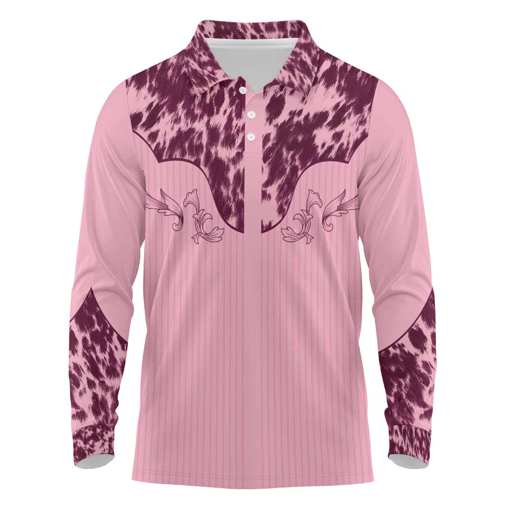 Cowboys Wild West Long Sleeve Polo Shirt Pink Cow Prints - Wonder Print Shop