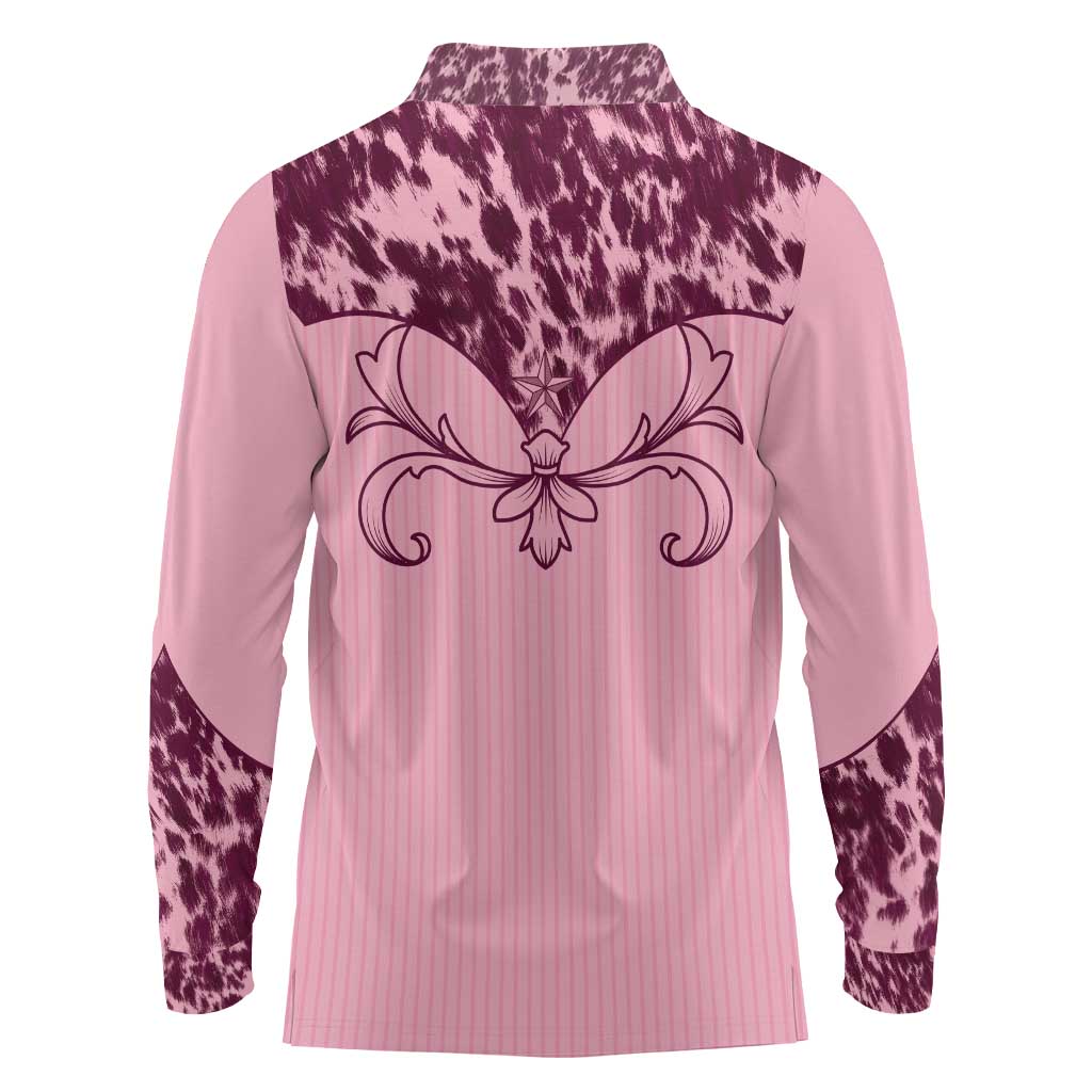 Cowboys Wild West Long Sleeve Polo Shirt Pink Cow Prints - Wonder Print Shop