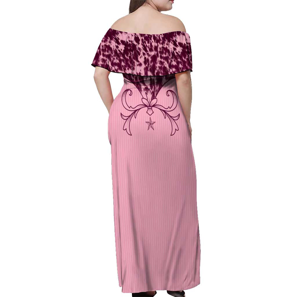Cowboys Wild West Off Shoulder Maxi Dress Pink Cow Prints - Wonder Print Shop