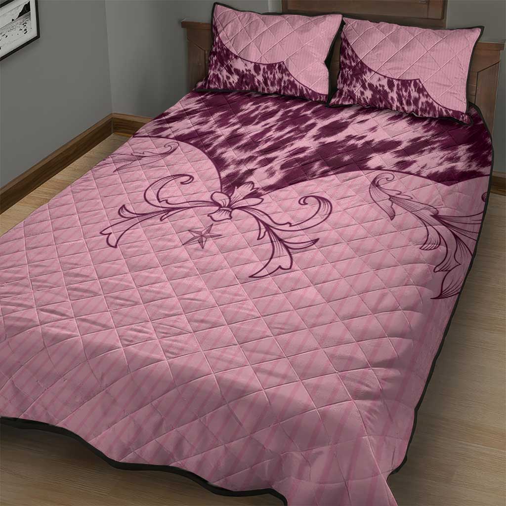 Cowboys Wild West Quilt Bed Set Pink Cow Prints - Wonder Print Shop