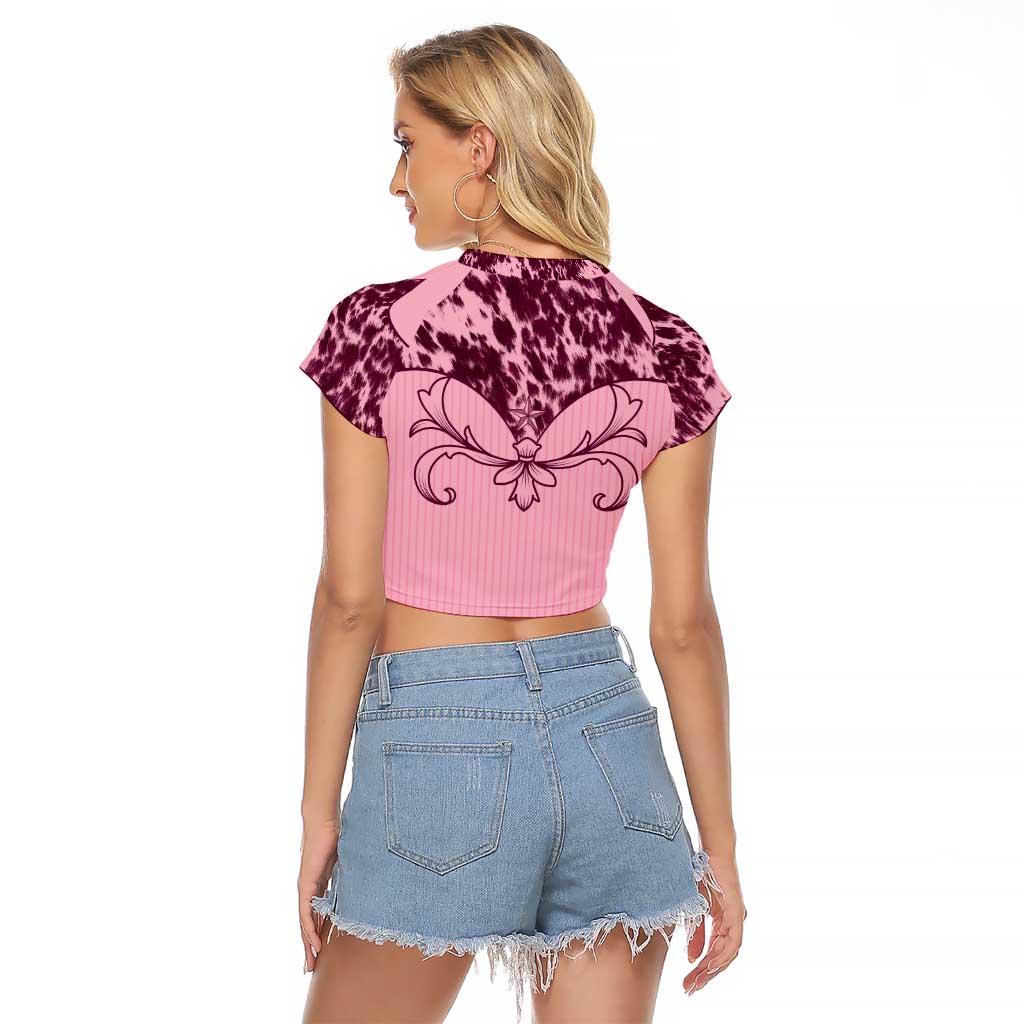 Cowboys Wild West Raglan Cropped T Shirt Pink Cow Prints - Wonder Print Shop