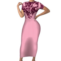 Cowboys Wild West Short Sleeve Bodycon Dress Pink Cow Prints - Wonder Print Shop