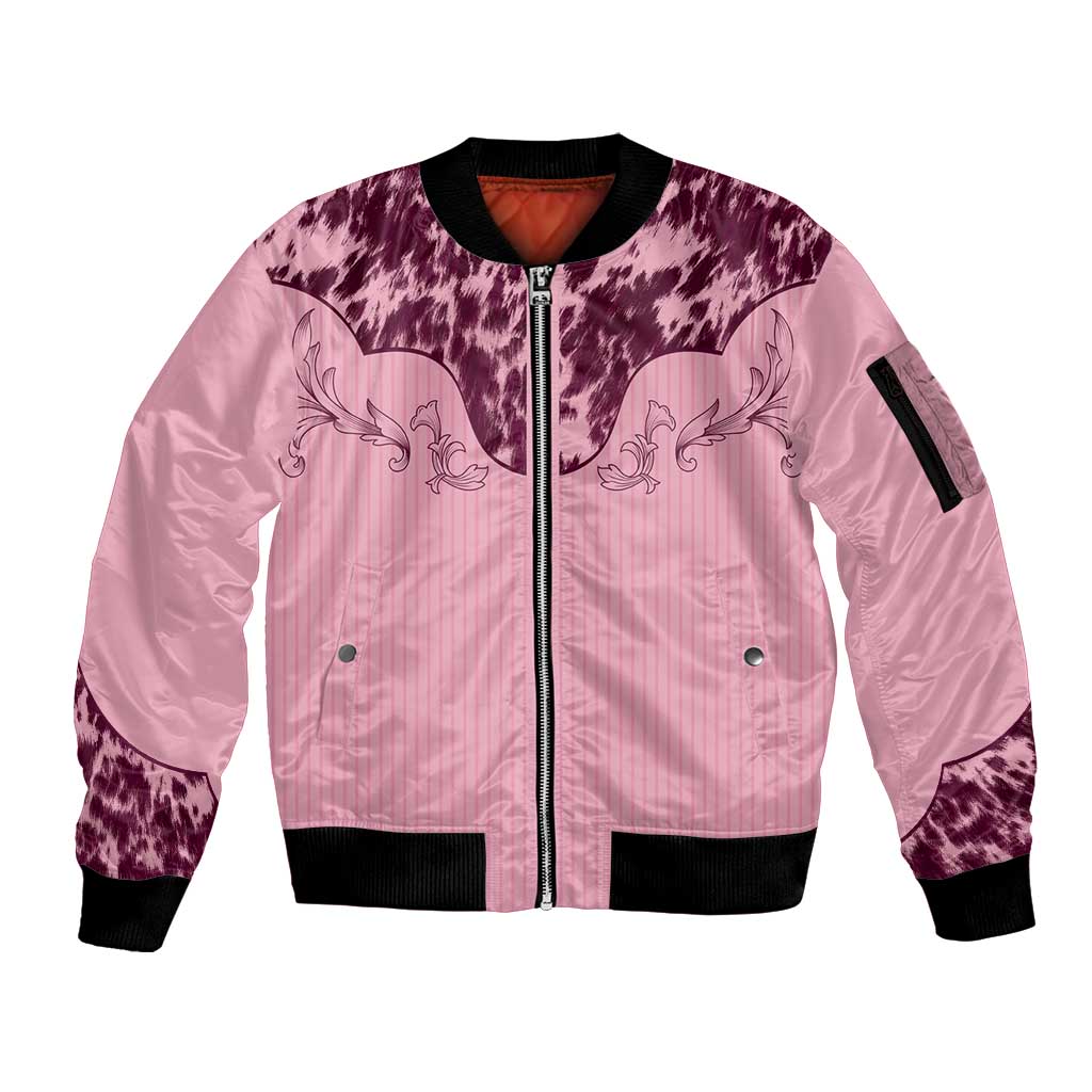 Cowboys Wild West Sleeve Zip Bomber Jacket Pink Cow Prints - Wonder Print Shop