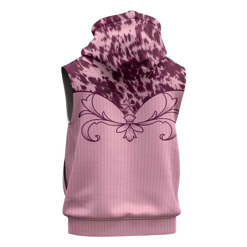 Cowboys Wild West Sleeveless Hoodie Pink Cow Prints - Wonder Print Shop