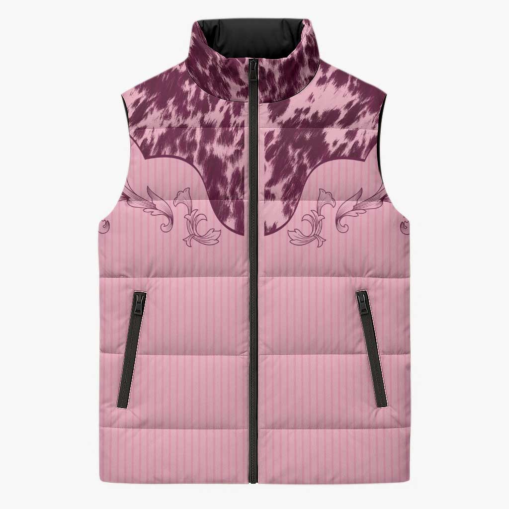 Cowboys Wild West Sleeveless Puffer Jacket Pink Cow Prints - Wonder Print Shop