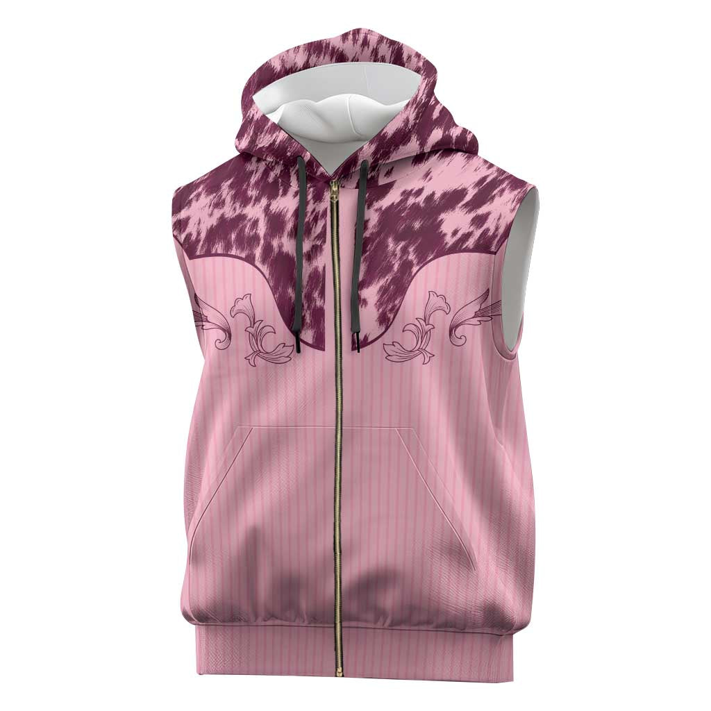 Cowboys Wild West Sleeveless Zip Hoodie Pink Cow Prints - Wonder Print Shop