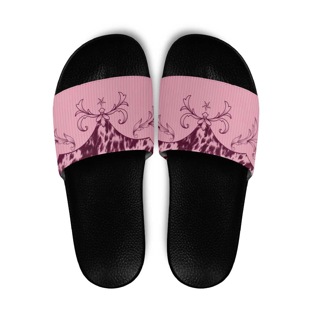 Cowboys Wild West Slide Sandals Pink Cow Prints - Wonder Print Shop