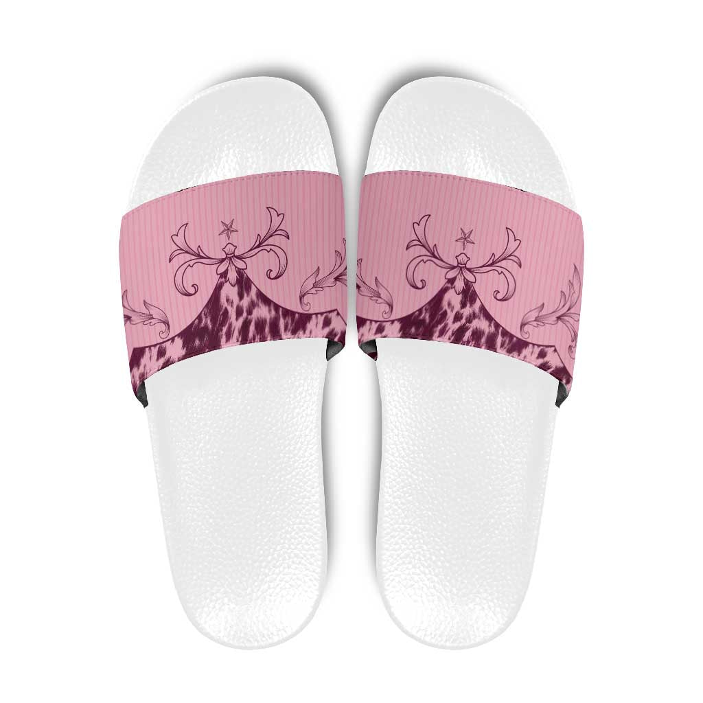 Cowboys Wild West Slide Sandals Pink Cow Prints - Wonder Print Shop
