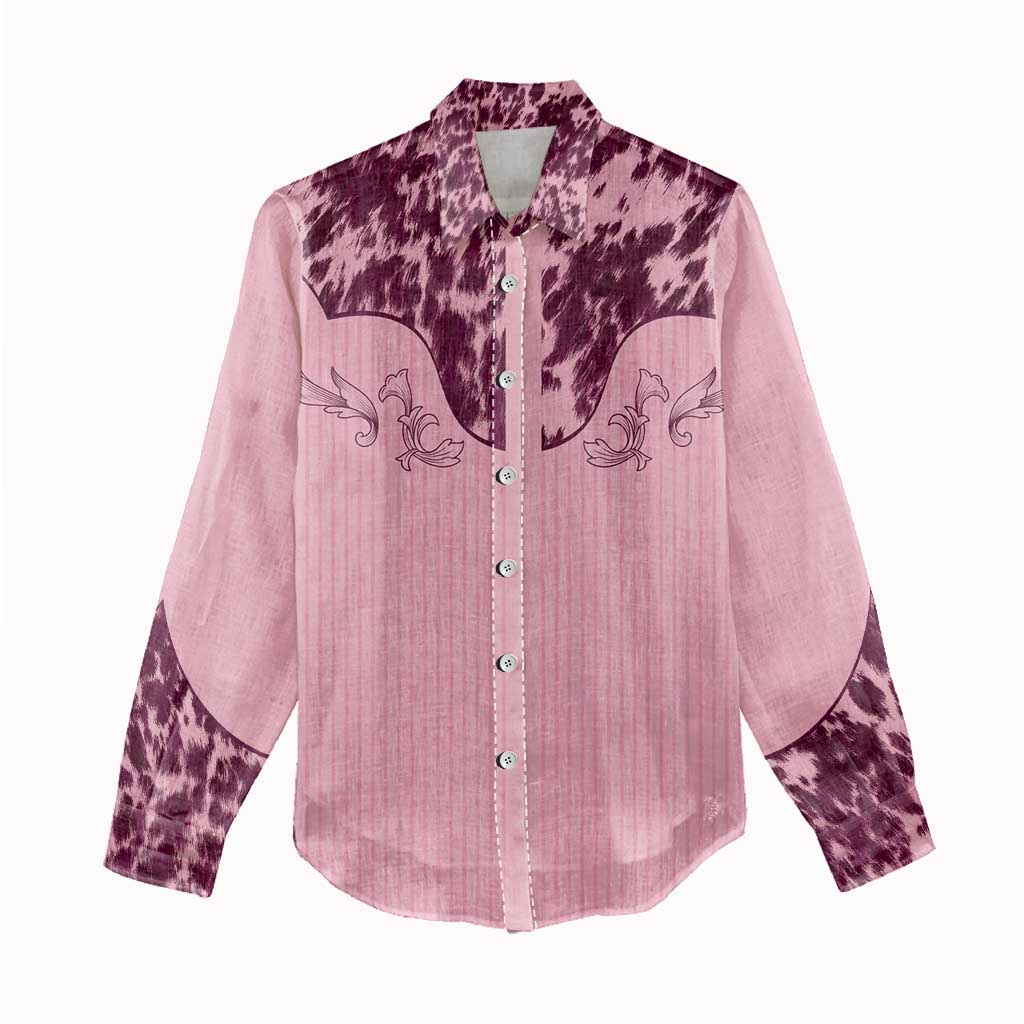 Cowboys Wild West Women Casual Shirt Pink Cow Prints - Wonder Print Shop