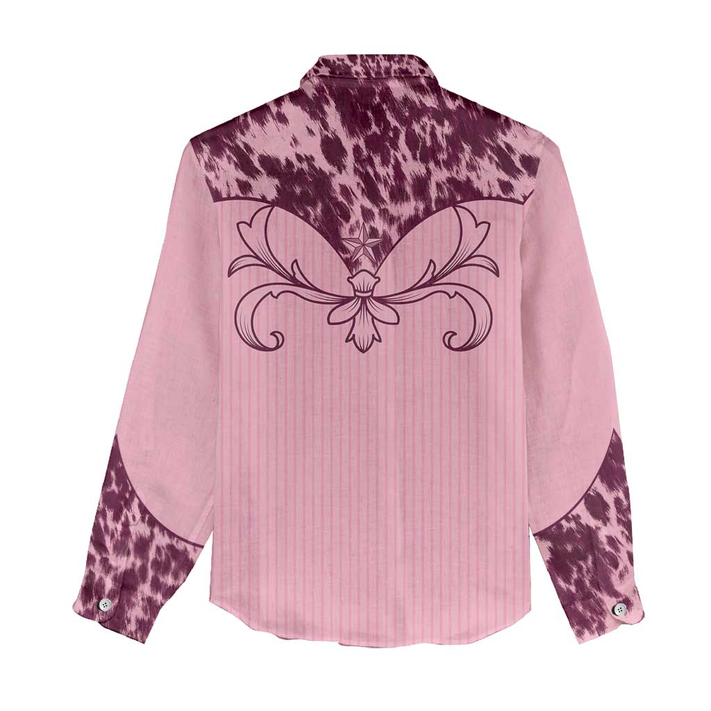 Cowboys Wild West Women Casual Shirt Pink Cow Prints - Wonder Print Shop