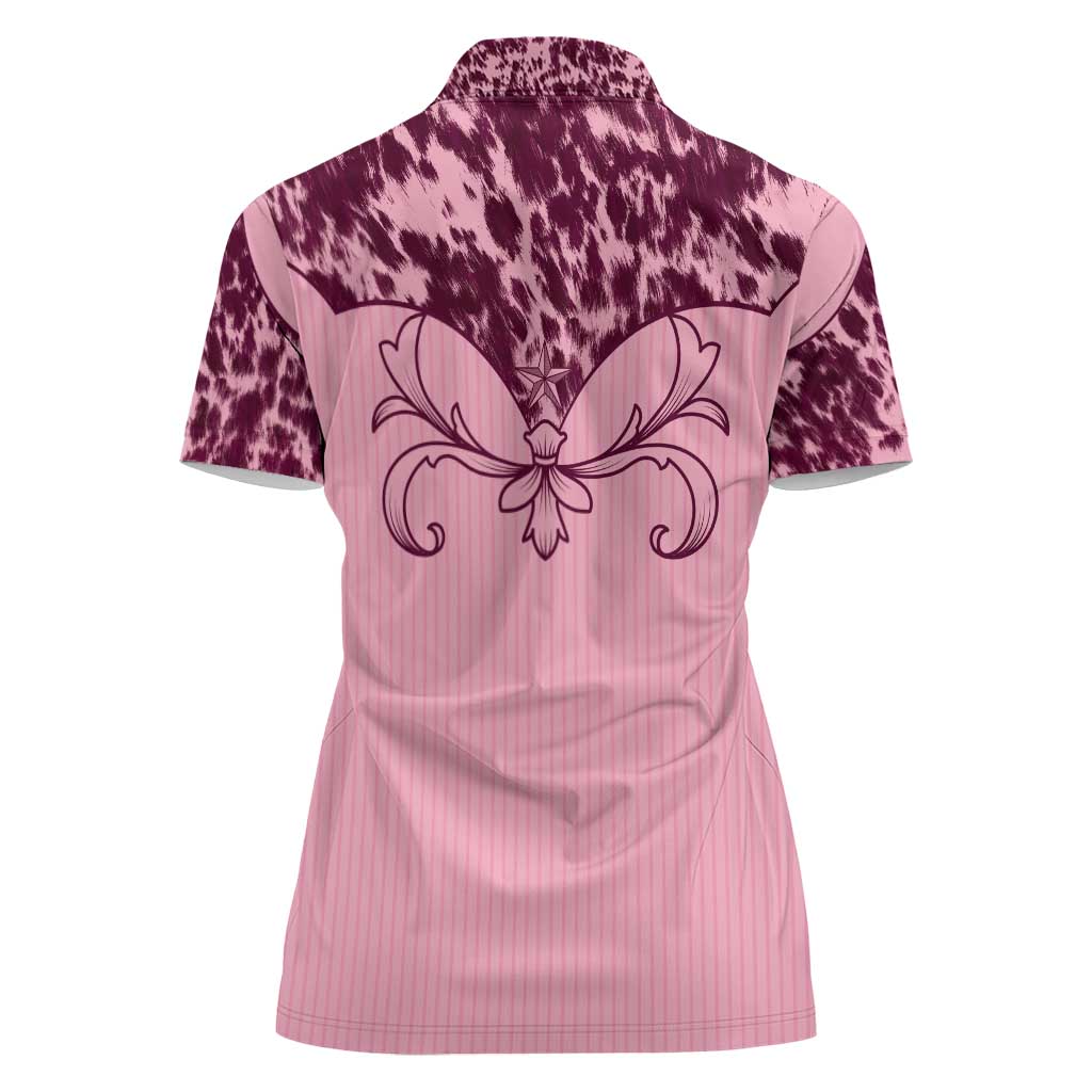 Cowboys Wild West Women Polo Shirt Pink Cow Prints - Wonder Print Shop