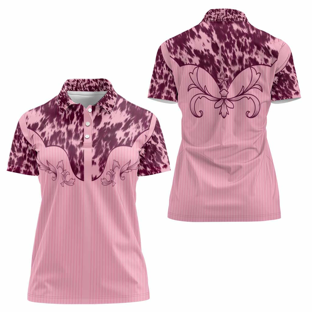 Cowboys Wild West Women Polo Shirt Pink Cow Prints - Wonder Print Shop