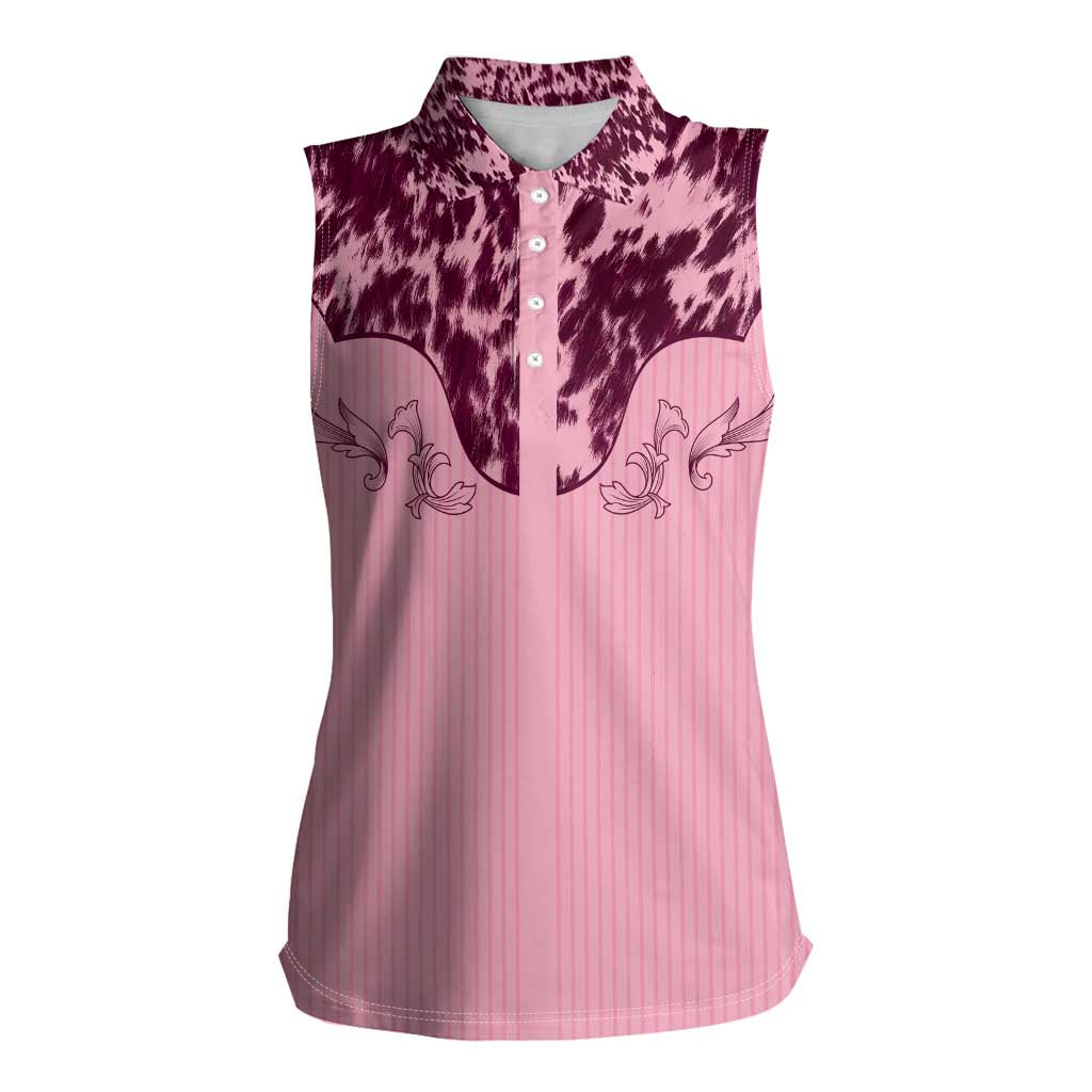 Cowboys Wild West Women Sleeveless Polo Shirt Pink Cow Prints - Wonder Print Shop