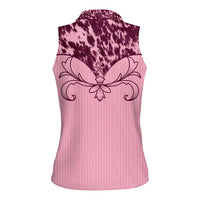 Cowboys Wild West Women Sleeveless Polo Shirt Pink Cow Prints - Wonder Print Shop