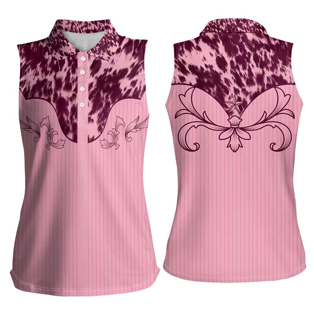 Cowboys Wild West Women Sleeveless Polo Shirt Pink Cow Prints - Wonder Print Shop