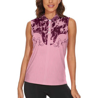 Cowboys Wild West Women Sleeveless Polo Shirt Pink Cow Prints - Wonder Print Shop