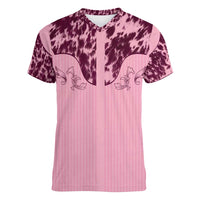 Cowboys Wild West Women V-Neck T-Shirt Pink Cow Prints - Wonder Print Shop