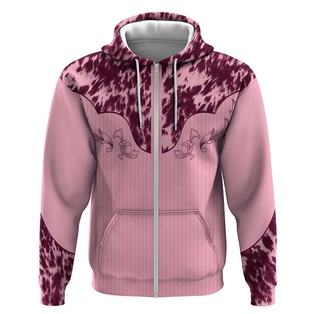 Cowboys Wild West Zip Hoodie Pink Cow Prints - Wonder Print Shop