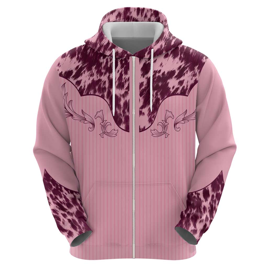 Cowboys Wild West Zip Hoodie Pink Cow Prints - Wonder Print Shop