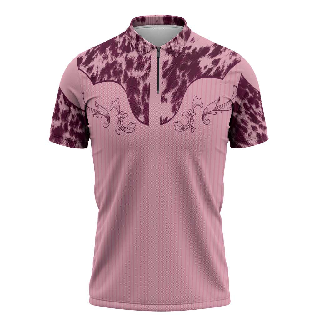 Cowboys Wild West Zipper Polo Shirt Pink Cow Prints - Wonder Print Shop