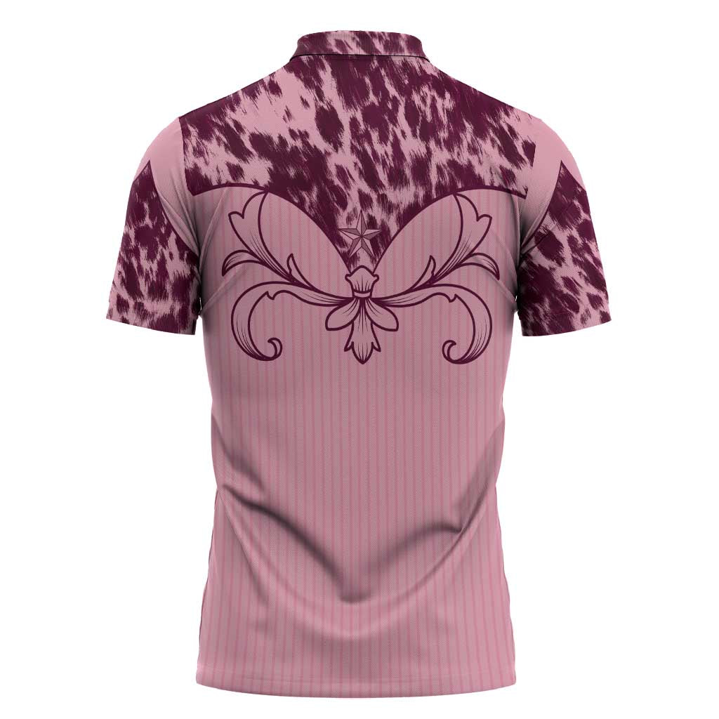 Cowboys Wild West Zipper Polo Shirt Pink Cow Prints - Wonder Print Shop