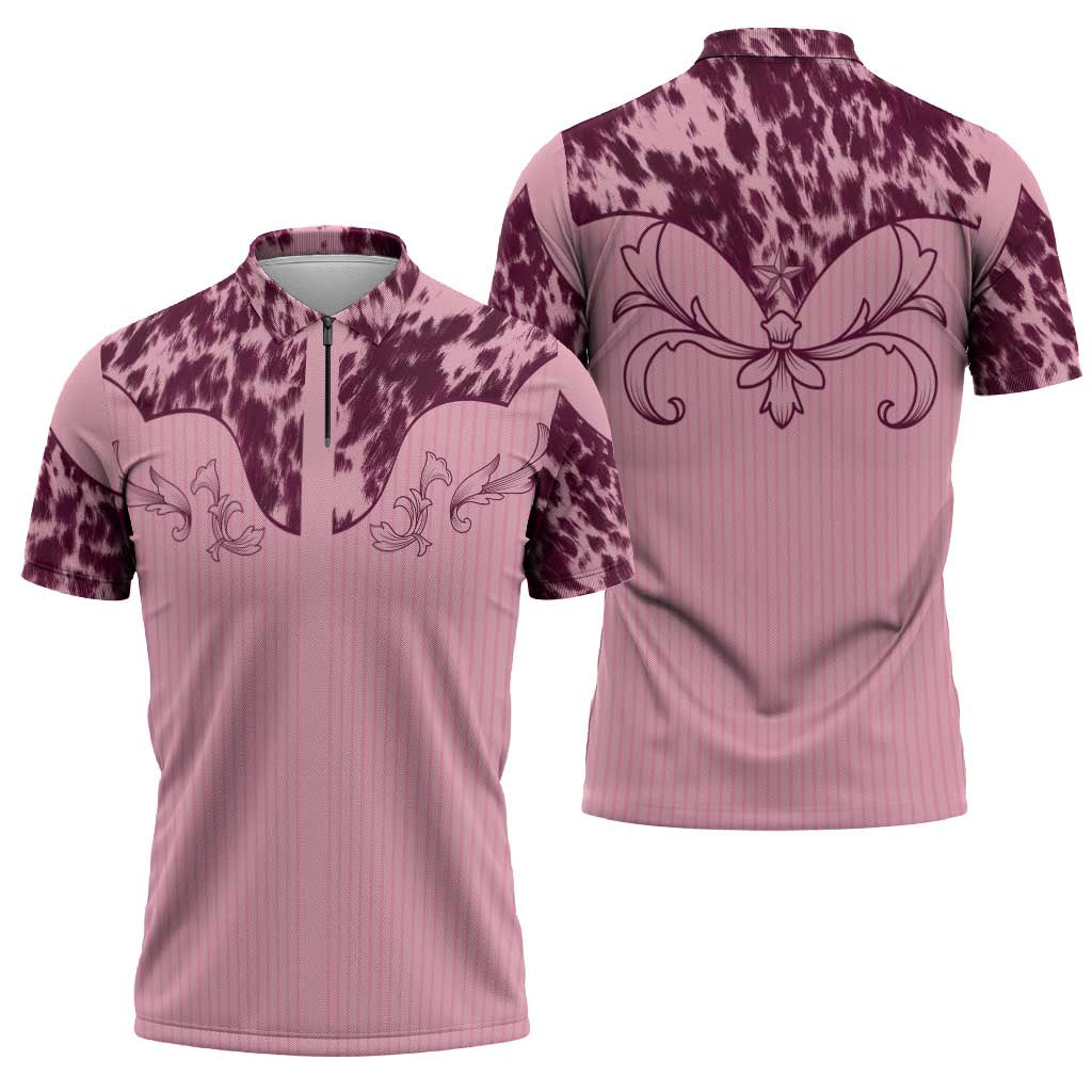 Cowboys Wild West Zipper Polo Shirt Pink Cow Prints - Wonder Print Shop