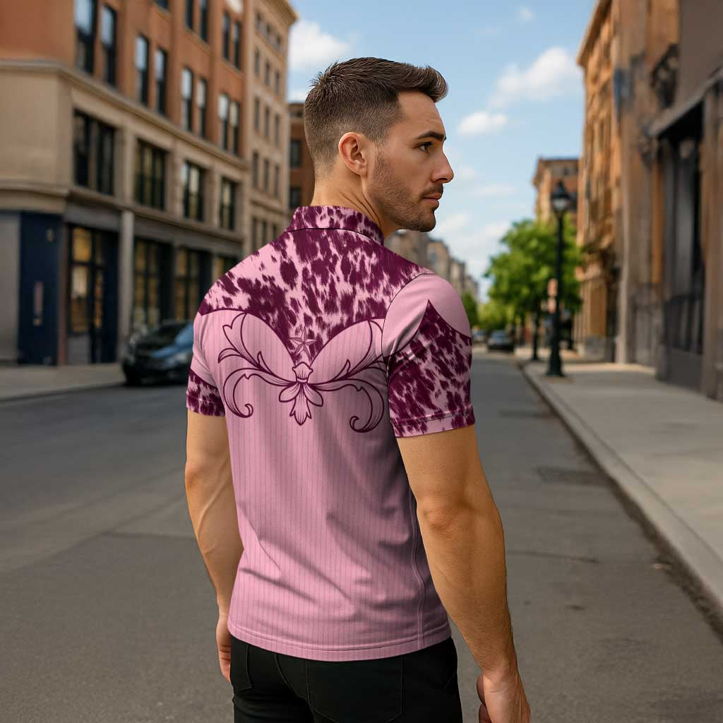 Cowboys Wild West Zipper Polo Shirt Pink Cow Prints - Wonder Print Shop