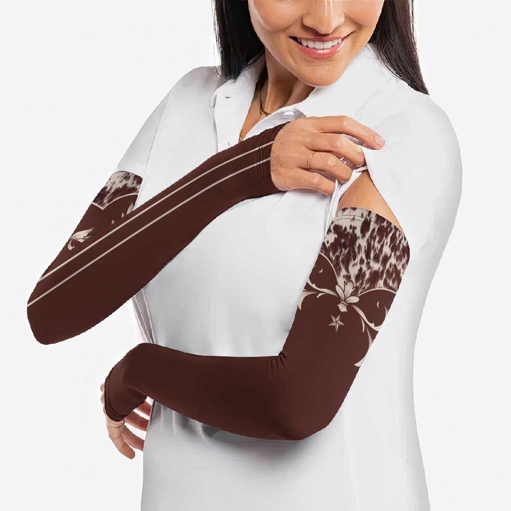 Cowboys Wild West Arm Sleeves Dark Brown Cow Prints - Wonder Print Shop