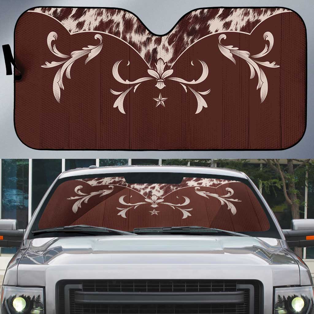 Cowboys Wild West Auto Sun Shade Dark Brown Cow Prints - Wonder Print Shop