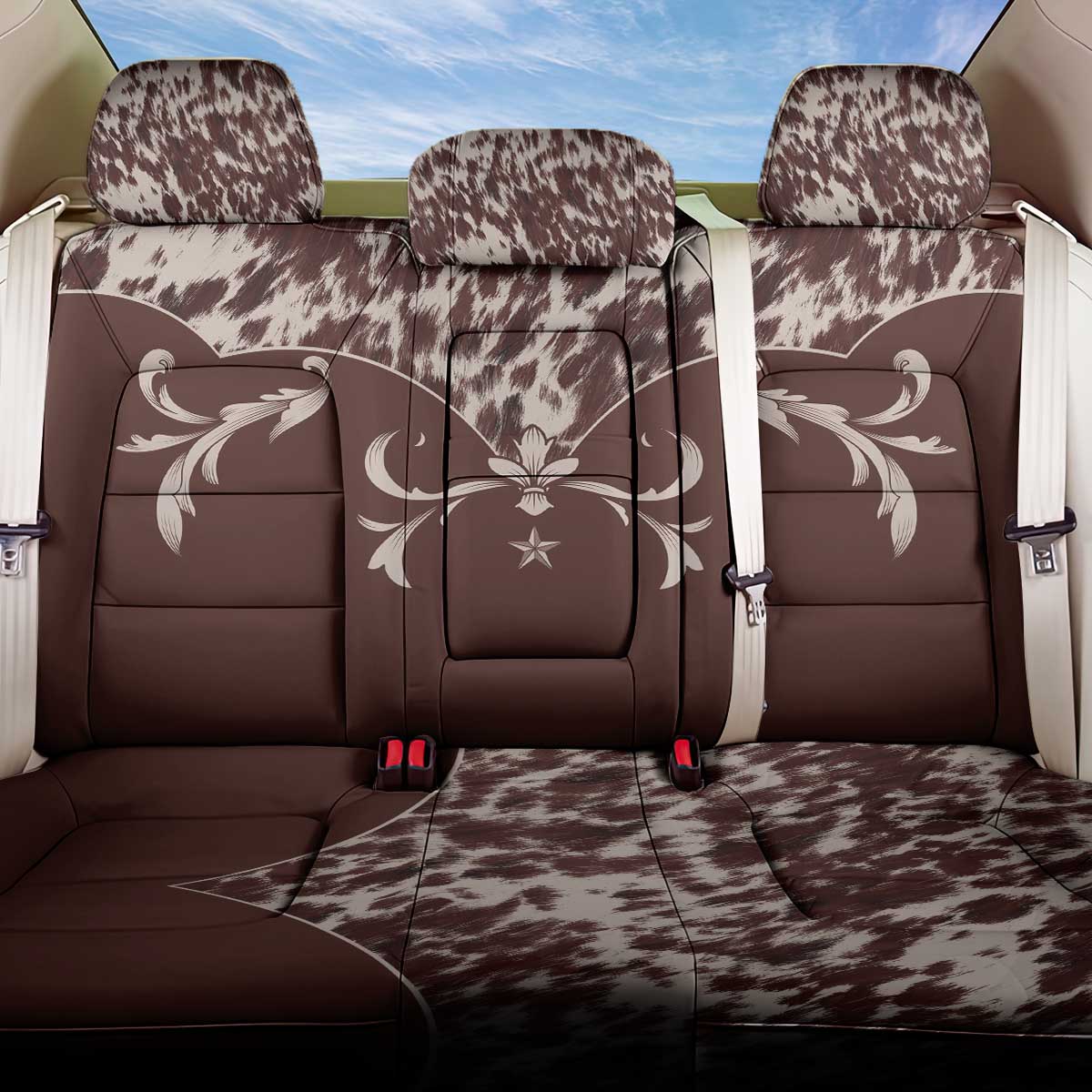 Cowboys Wild West Back Car Seat Cover Dark Brown Cow Prints - Wonder Print Shop