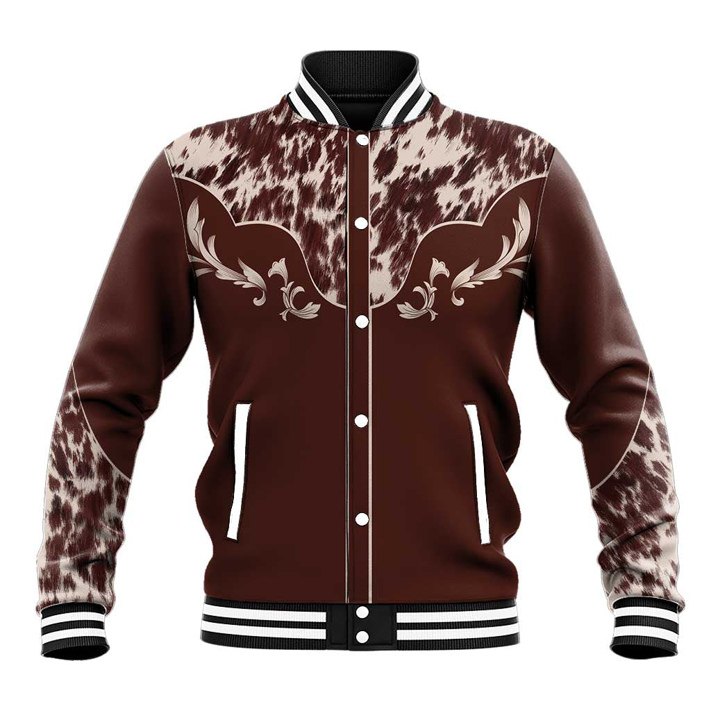 Cowboys Wild West Baseball Jacket Dark Brown Cow Prints - Wonder Print Shop