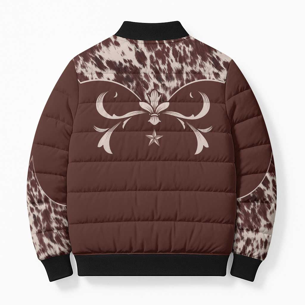 Cowboys Wild West Bomber Puffer Jacket Dark Brown Cow Prints - Wonder Print Shop