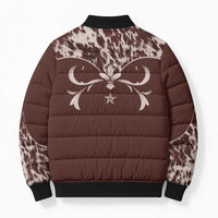 Cowboys Wild West Bomber Puffer Jacket Dark Brown Cow Prints - Wonder Print Shop