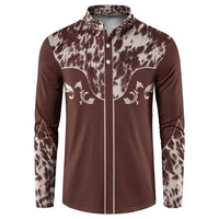 Cowboys Wild West Button Sweatshirt Dark Brown Cow Prints - Wonder Print Shop