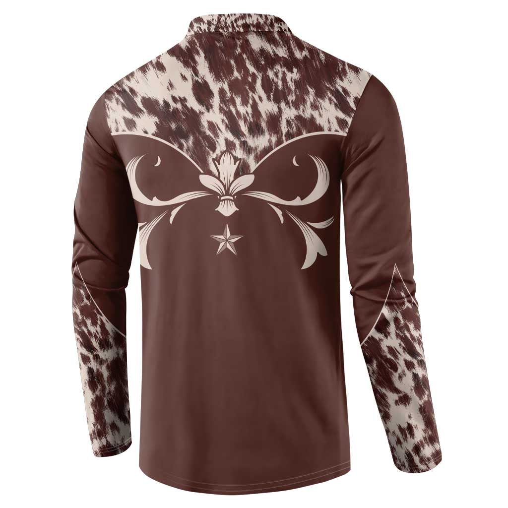 Cowboys Wild West Button Sweatshirt Dark Brown Cow Prints - Wonder Print Shop