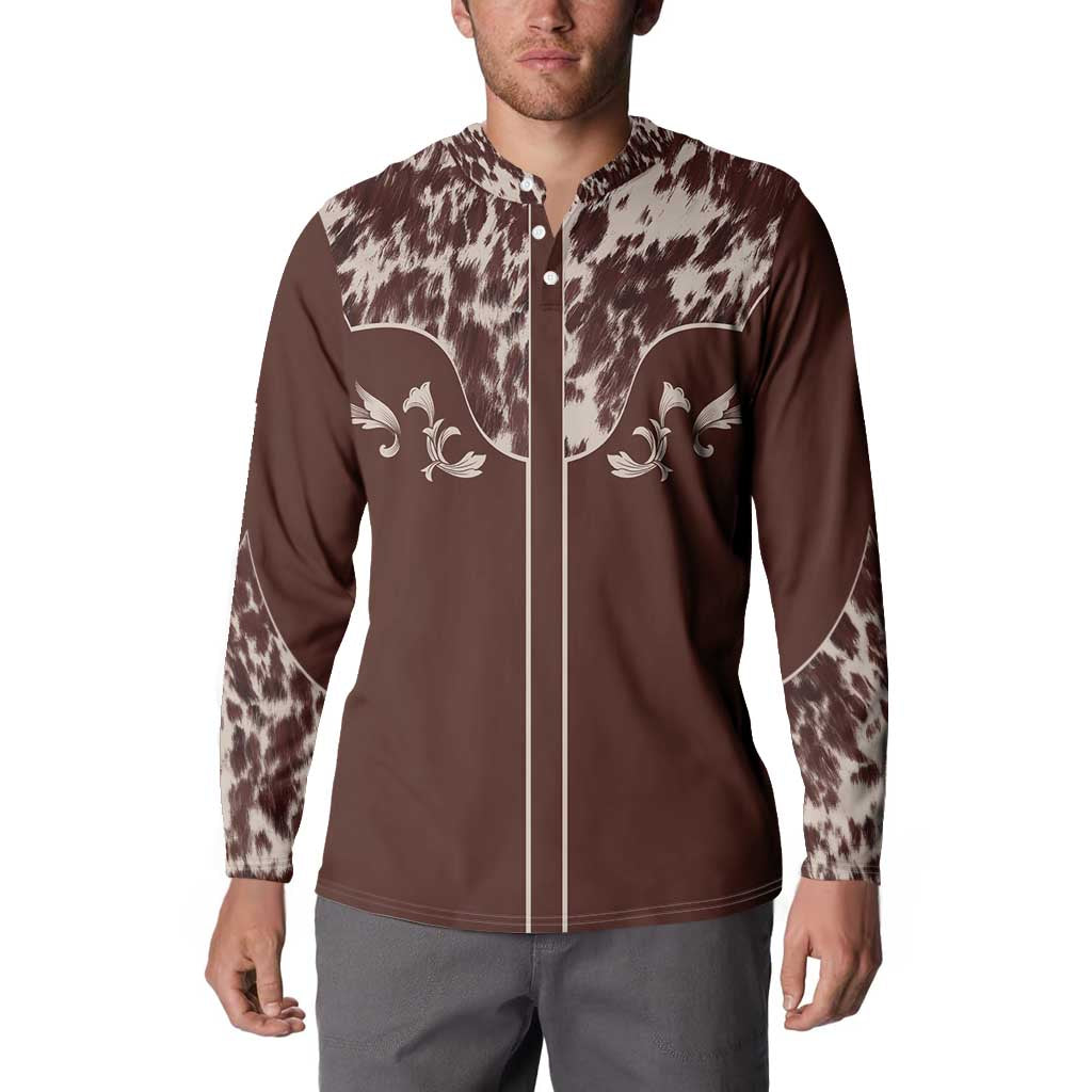 Cowboys Wild West Button Sweatshirt Dark Brown Cow Prints - Wonder Print Shop