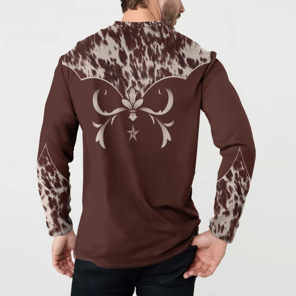 Cowboys Wild West Button Sweatshirt Dark Brown Cow Prints - Wonder Print Shop