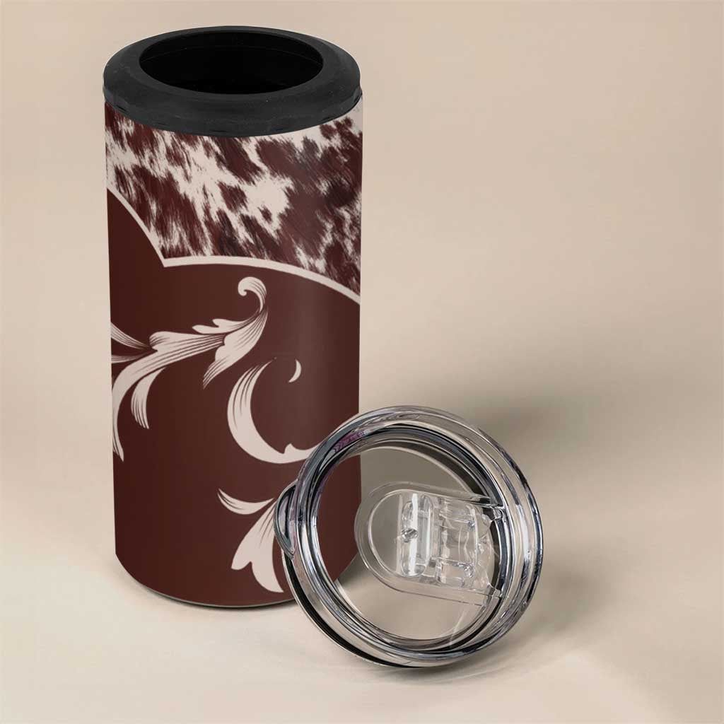 Cowboys Wild West 4 in 1 Can Cooler Tumbler Dark Brown Cow Prints - Wonder Print Shop